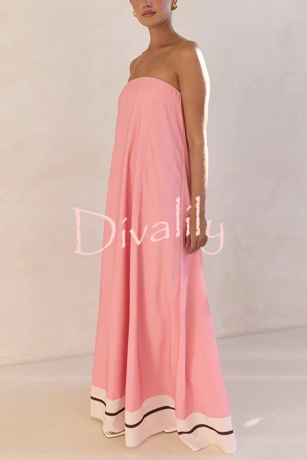 Unique Print Sexy Tube Top Back Zipper Loose Maxi Dress