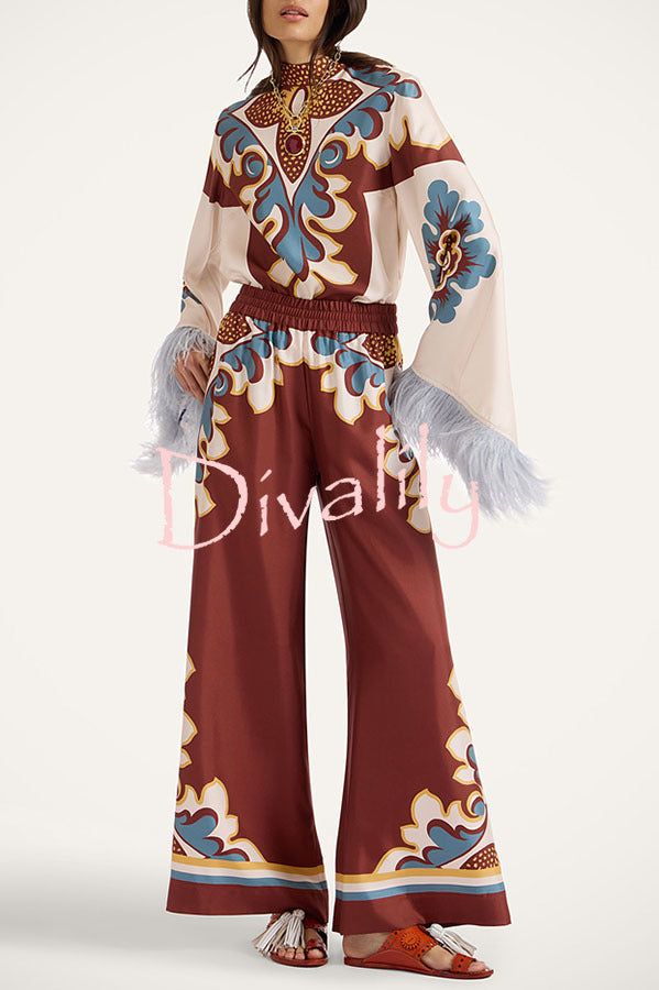 Bohemian Dreams Unique Print Elastic Waist Pocket Wide Leg Pants