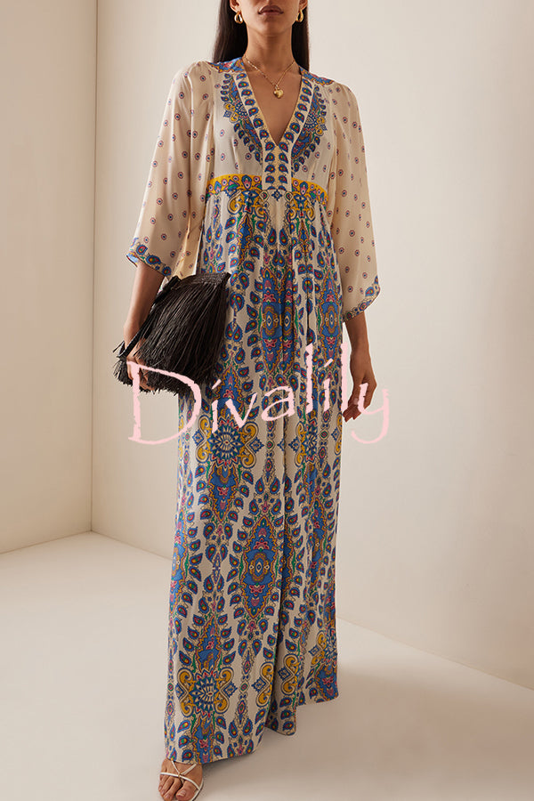 Unique Printed V-Neck Loose Elegant Maxi Dress