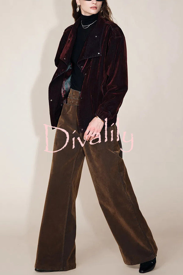 Taylor Denim Mid Rise Detachable Belt Flocked Pocket Wide Leg Jeans