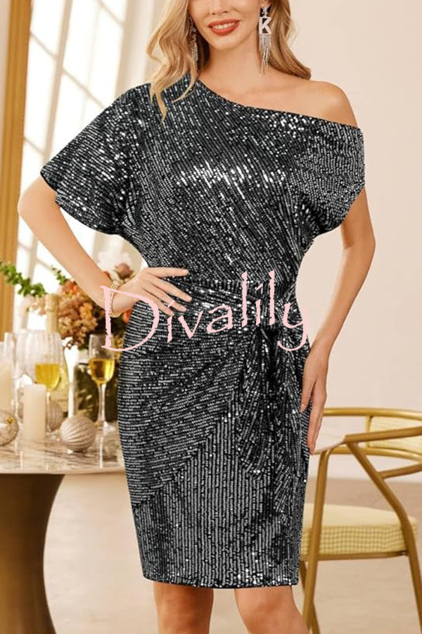 Solid Sequined Elegant Strappy Mini Dress