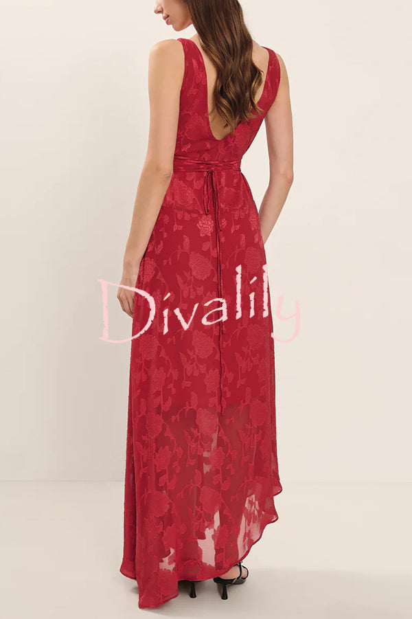 Fashion Jacquard Elegant Backless Lace-up Slim Irregular Maxi Dress