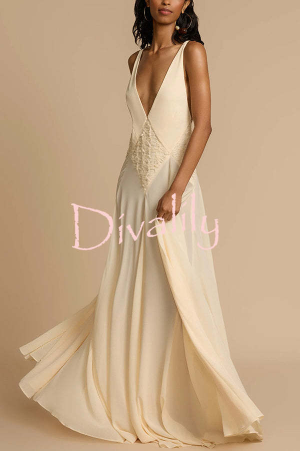 Venus By The Sea Tulle Lace Patchwork Backless Flowy Maxi Dress