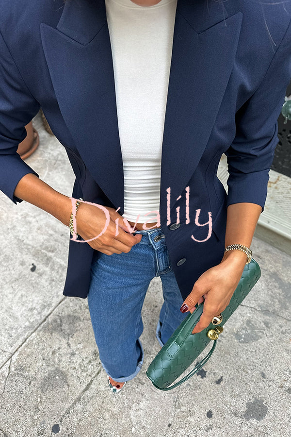 Shes It Flap Pocket Modify Waistline Lapel Loose Blazer