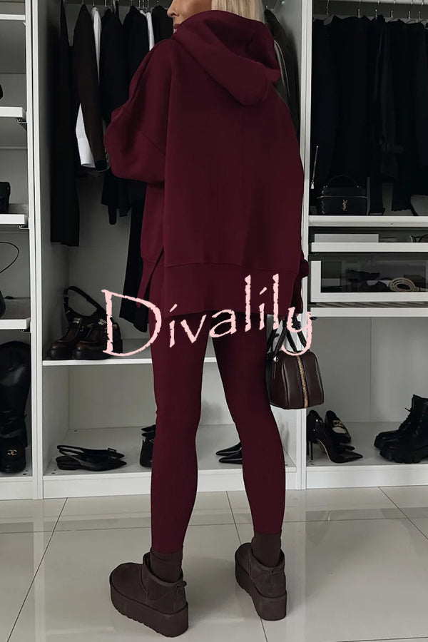 Fashion Loose Casual Hooded Long Sleeve Sweatshirt and Elastic Waist Leggings Set