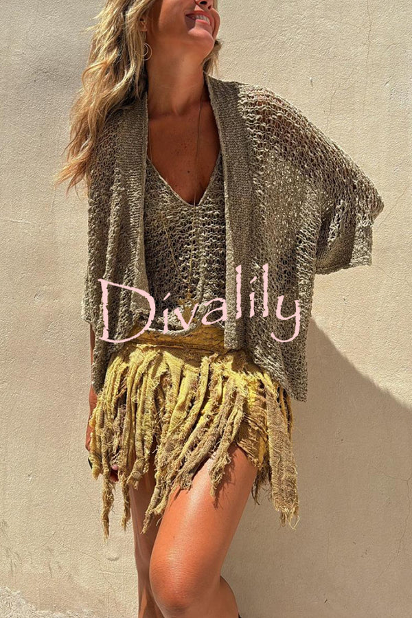 Fashionable Vacation Knit Hollow Bat Sleeve Loose Cardigan