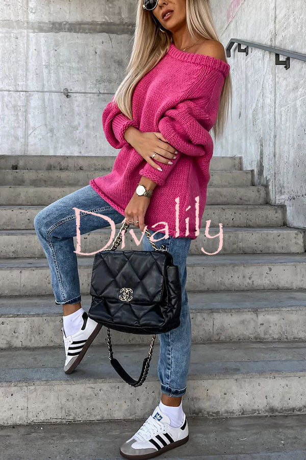 Casual Street Atmosphere Knit Wide Neck Loose Sweater