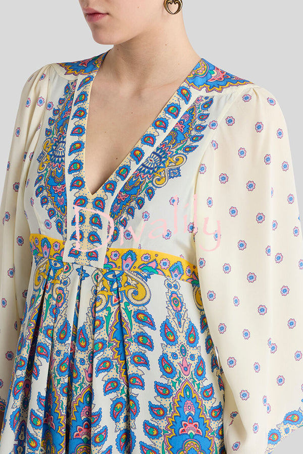 Unique Printed V-Neck Loose Elegant Maxi Dress