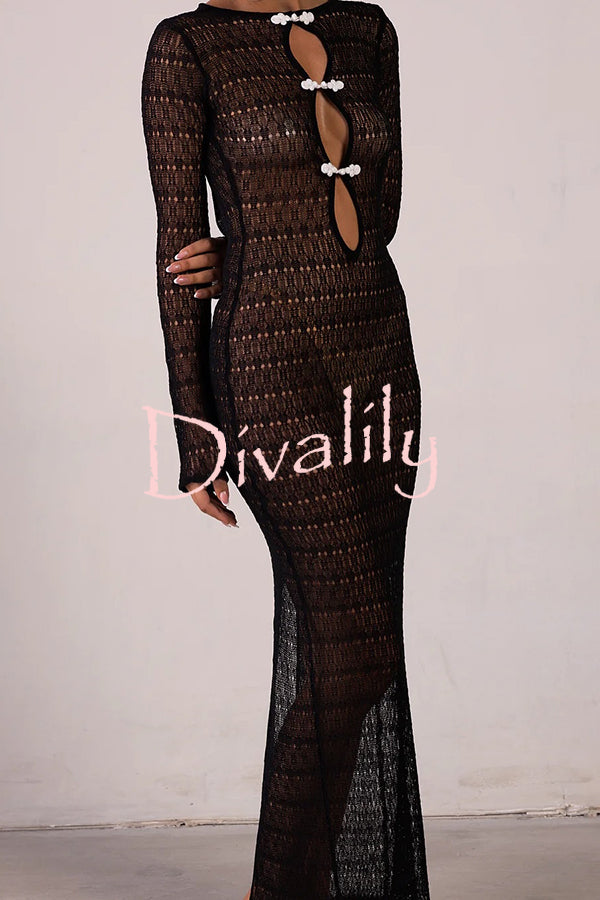 Sexy Backless Long-sleeved Knitted Slim-fit Maxi Dress