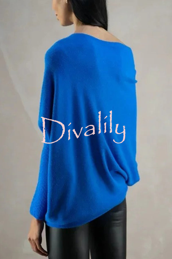 Solid Color Round Neck Long Sleeve Loose Knitted Sweater