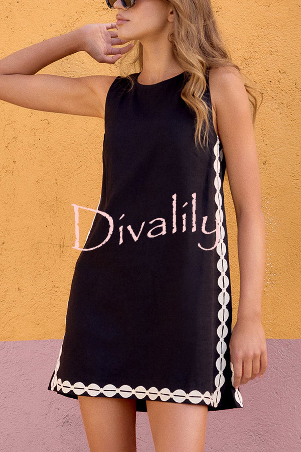 Unique Printed Round Neck Sleeveless Casual Loose Mini Dress