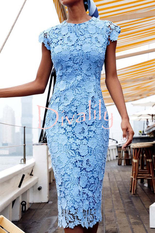 Fashion Party Dress O Neck Sleeveless Pencil Dress Mid Waist Lace Evening Dress for Banquet
